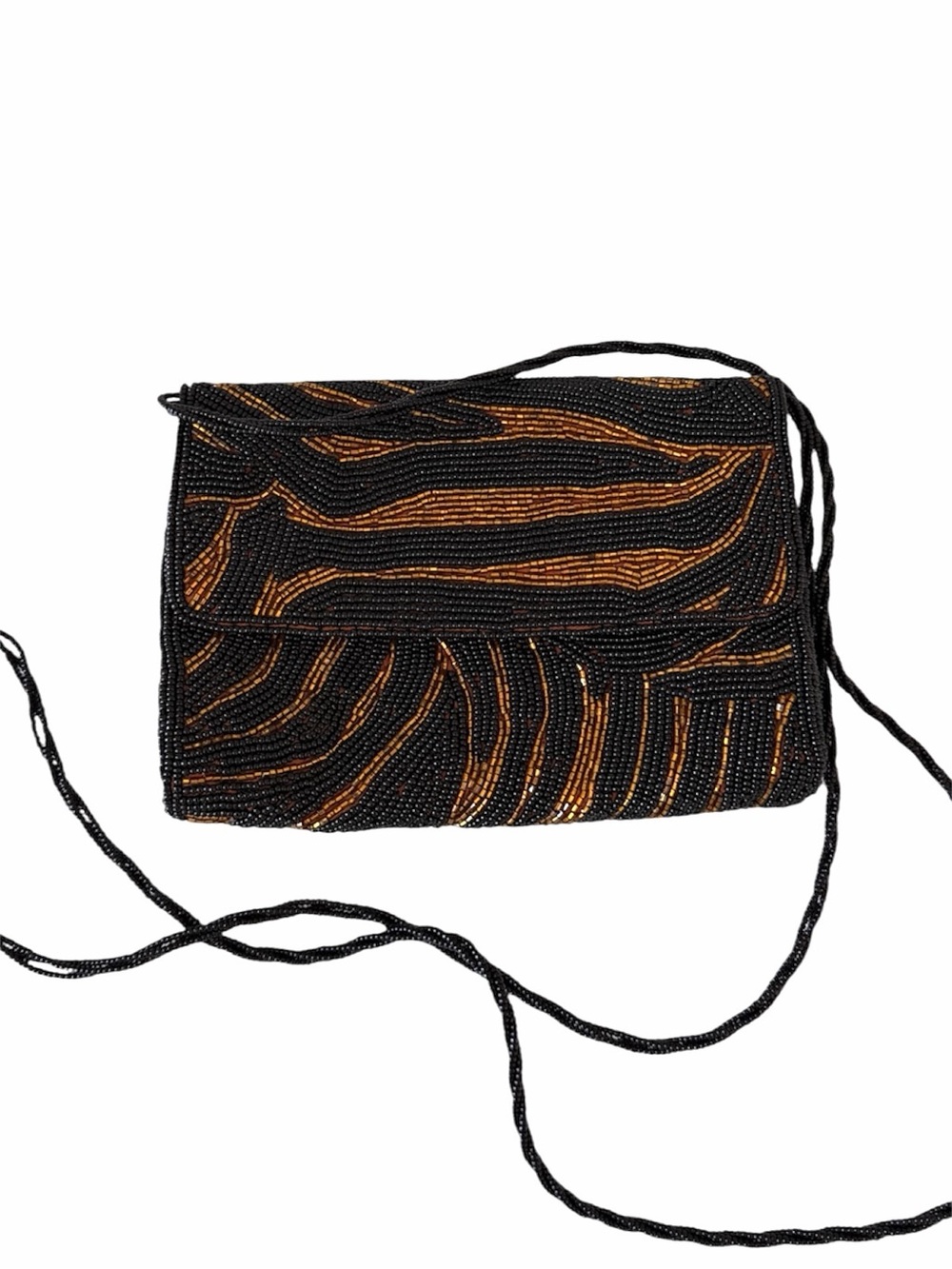 Vintage Inge Christopher Zebra Beaded Crossbody Bag Black Bronze Y2K